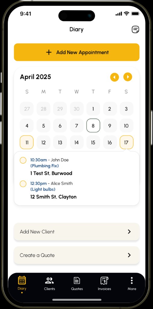 Diary calendar view