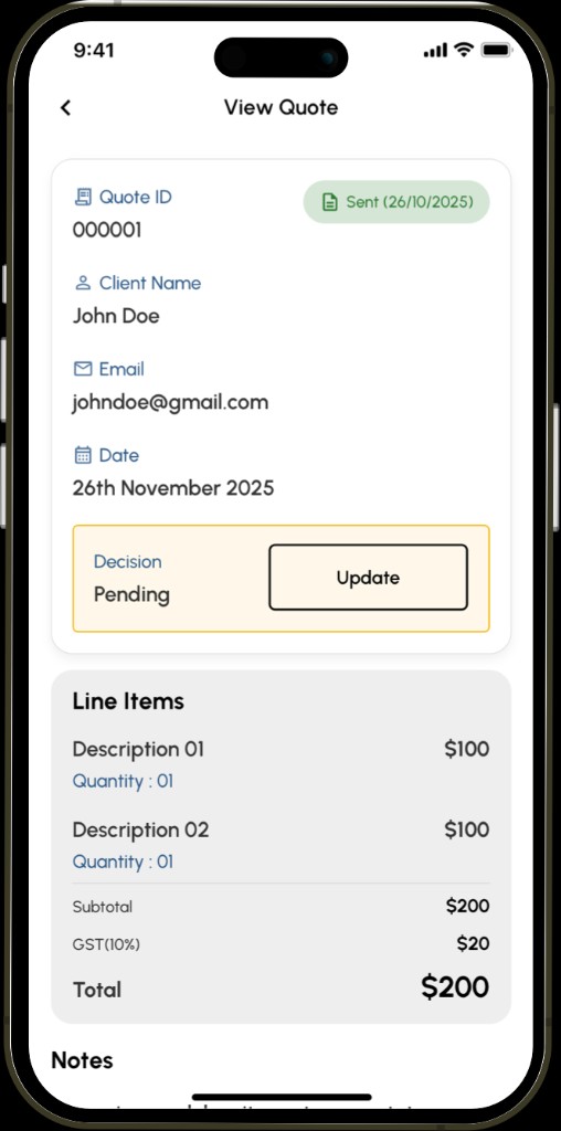 View quote screen